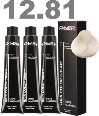 Produktbild von FemMas Haarfarbe mit Arganöl Ext. Platinbl. Perl-Asch 12.81 | 3x100ml