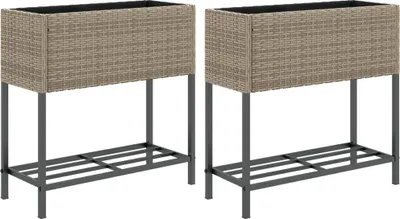 Produktbild von vidaXL Hochbeete mit Ablage 2 Stk. Grau 70x28x70 cm Poly Rattan