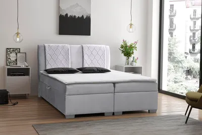 Produktbild von Boxpringbett Bett KOLUMBIA - Polsterbett mit Bettkasten 5 cm Topper, Federkernmatratze Bett (Stoff: bluvel 03 - hellgrau, Große: 140 cm)