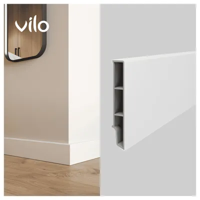 Produktbild von VILO Sockelleiste SEMPLA – moderne PVC Fußleiste - Wasserfest und Stöße - Länge 2.4m - Weiß