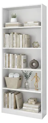 Produktbild von Bücherregal Boston, Lineares Bücherregal mit 4 Regalen, Büro- oder Schlafzimmerregal, Modernes Bücherregal, 80x28h201 cm, Weiß