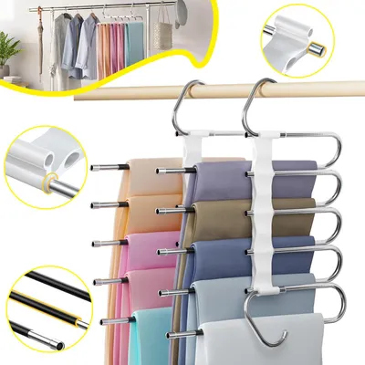 Produktbild von 2 Stück Faltbare Hosenbügel, Platzsparend Rutschfest Multifunktionaler Kleiderbügel für Hosen, Jeans, Schals, Kleidung und Handtücher