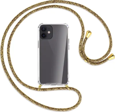 Produktbild von Handykette Backcover-Schutzhülle mit Band (Metall goldfarben) für Apple iPhone 12 Mini - braun+beige