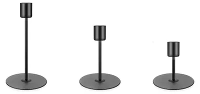 Produktbild von 3 Stück Kerzenständer Schwarz, Vintage Metall Hochkerzenleuchter für Tischdekoration bei Hochzeiten, Geburtstagsfeiern und Abendessen, 17/12/7,5 cm