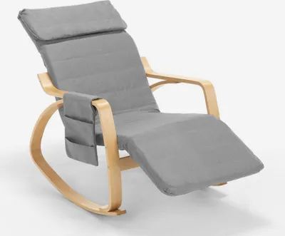 Produktbild von Schaukelstuhl Relaxsessel aus Holz skandinavisches Design verstellbare Fußstütze Odense - Hellgrau