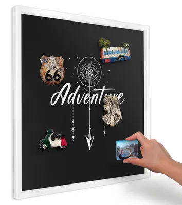 Produktbild von Magnettafel 50x50 cm mit weißem Rahmen - Magnetische Metalltafel, Magnetpinnwand zur Wandmontage für Wohnzimmer, Küche, Flur, Kinderzimmer und Büro - Ein Abenteuer erwartet dich.