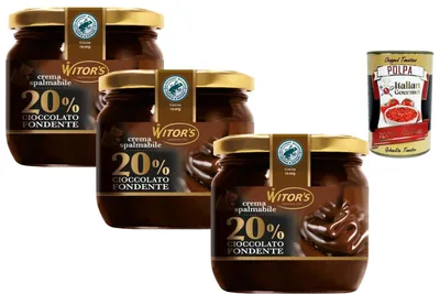 Produktbild von Italian Gourmet - Dunkle Schokoladen-Creme 20% Zartbitterschokolade 3×200 g | Cremiger Brotaufstrich für Frühstück, Pancakes & Desserts | Streichzart, intensiv im Geschmack + Italian Gourmet Polpa