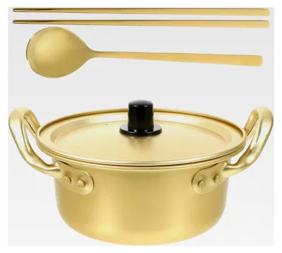 Produktbild von Aluminium Ramen Topf mit Doppelgriff, kleiner Kochtopf für Instant-Nudeln und Suppen, sicherer Griff mit Verbrühschutz, leicht zu reinigen, geeignet für Camping und Grill