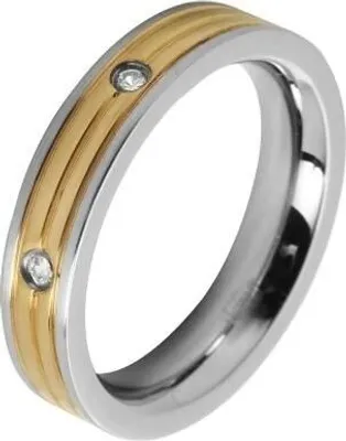 Produktbild von Akzent Damen-Ring aus Edelstahl, Zirkoniabesatz, silber-/ goldfarben