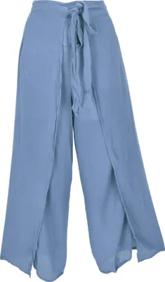Produktbild von Boho Wickelhose, Palazzohose, Langer Boho Hosenrock, Sommerhose - Blau, Damen, Viskose, Hosen