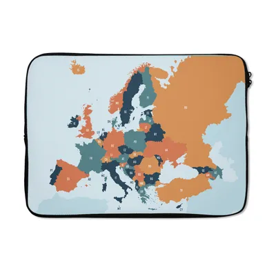 Produktbild von MuchoWow® Laptop Hülle 13 Zoll Karte - Europa - Orange Laptoptasche - Laptophülle - Sleeve - Rundumschutz