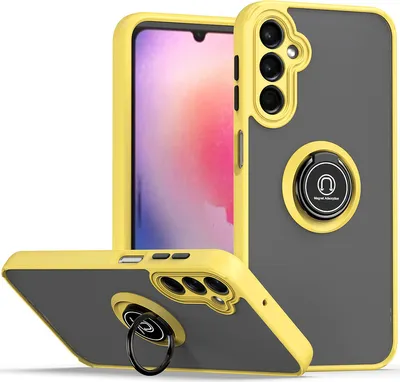 Produktbild von Galaxy A24 4G Hülle, Ring Halter Ständer Matte Transluzent TPU Rahmen Stoßfest Schutzhülle für Samsung Galaxy A24 4G Gelb