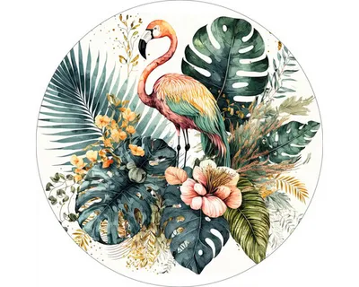 Produktbild von Glasbild Flamingo In Leaves Ø 50 cm