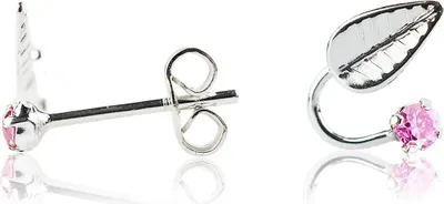 Produktbild von Ohrstecker 925 Sterling Silber mit Blatt und Zirkonia in verschiedenen Farben Farbe - Pink
