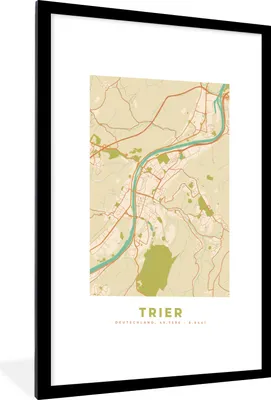 Produktbild von MuchoWow® Gerahmtes Poster Trier - Karte - Stadtplan - Vintage 60x90 cm - Poster mit Schwarzem Bilderrahmen Wandposter Rahmen Foto Bilder - Dekoration - Wandposter Wohnzimmer - Hochwertig