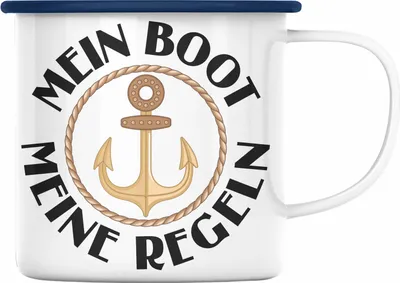 Produktbild von Trendation - Kapitän Emaille Tasse Geschenk Käptn Lustiger Spruch Bootsfahrer Sportboot Herren Segler Segeln Motoboot Lustig (Blau)
