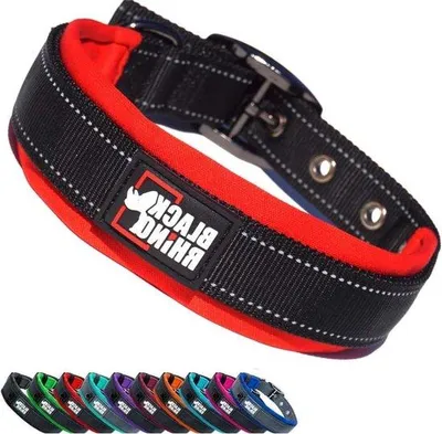 Productafbeelding van Zachte halsband van neopreen, middenrood/zwart, met reflecterende elementen