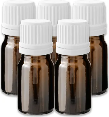 Produktbild von 5x Braune Glasflasche 5 ml mit weißem Pinsel leere Nagellackflasche