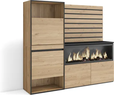 Image de COZY Meuble à Chaussures, 167x35x145 cm, Chambre à coucher, Cheminée électrique XXL, Panneaux Muraux en Bois, Chêne