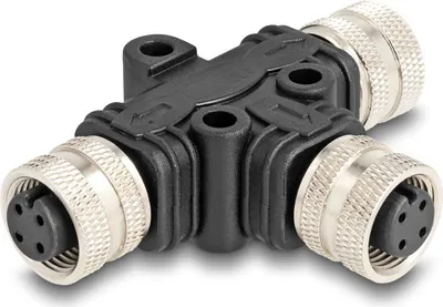 Produktbild von Delock M12 T-Splitter A-kodiert 4 Pin 1 x Buchse zu 2 x Buchse Parallelschaltung
