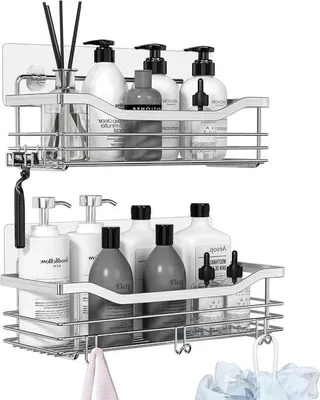 Produktbild von Edelstahl-Duschkorb mit 5 Haken, 2-teilig, rostfrei