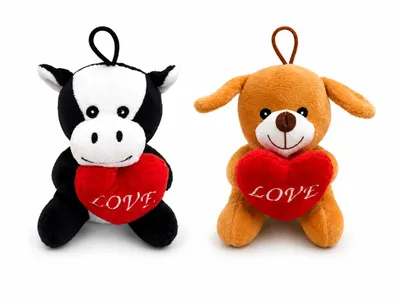 Produktbild von Love Plüschtier Anhänger Hund und Kuh 14 cm Kuscheltier Schlüsselanhänger mit Herz Geschenk für besondere Menschen, KI-generiertes Bild