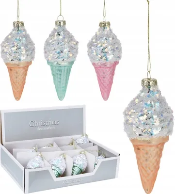 Image de Boule de Noël en verre Glace décorative dans un cône 14,3 x 6 cm 1 pc.