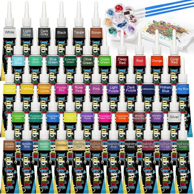 Immagine prodotto di Set di colori per tessuti, 48 colori, inclusi colori metallizzati e neon, da 10 ml, per abbigliamento e progetti fai-da-te