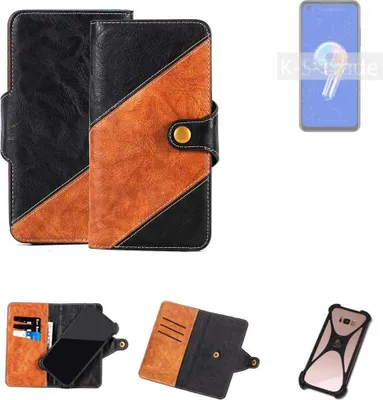 Produktbild von K-S-Trade Handyhülle Schutzhülle Bookstyle Case Wallet-Case kompatibel mit Asus Zenfone 9 Handy Cover Bumper Klapphülle schwarz hellbraun 1x