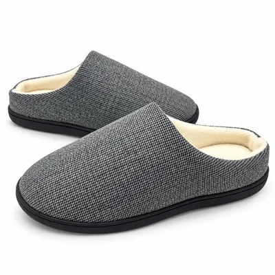 Produktbild von CRELIV Herren Hausschuhe gefüttert, warme Slip-On Pantoffeln mit geschlossener Spitze, bequeme Hauspantoffeln für Zuhause, Grau,EU42-43