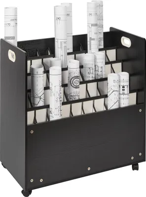 Image de Porte-rouleaux de plans à 50 emplacements Chariot mobile en bois pour le rangement des plans