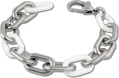 Image de Amello bracelet en acier inoxydable céramique gros maillons dames argent blanc ESAX19W9