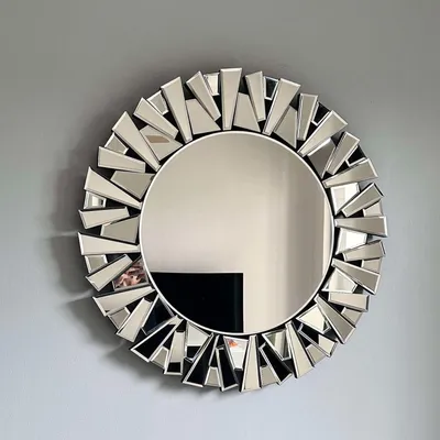 Produktbild von Vrygle Wandspiegel rund 80 cm silber modern Badspiegel Dekospiegel groß