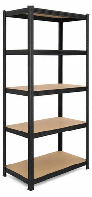 Produktbild von Relaxdays Schwerlastregal, HxBxT: 200 x 90 x 60 cm, 875 kg, 5 Ebenen, Lagerregal Keller, zum Stecken, schwarz/braun