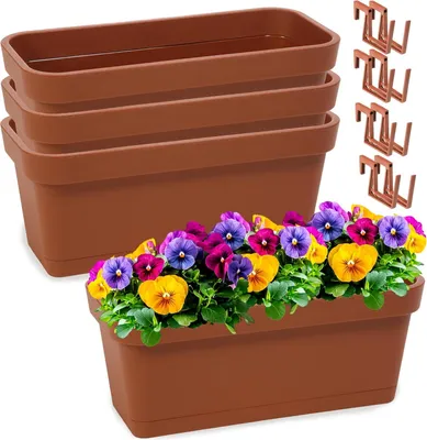 Zdjęcie produktu dla Zestaw plastikowych skrzynek na kwiaty - doniczka na zioła Trwała doniczka balkonowa - 4 sztuki Terakota Ø 40 cm