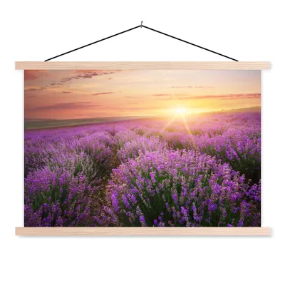 Produktbild von MuchoWow® Textilposter Lavendel - Sonne - Blumen 60x40 cm mit holzfarbenen Rahmen - Bilder