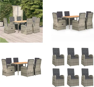 Produktbild von vidaXL 7 tlg. Garten Essgruppe mit Kissen Grau Poly Rattan - Garten Essgruppe - Garten Essgruppen - Essgruppe - Essgruppe Terrasse