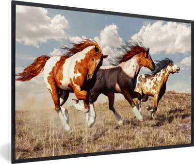 Produktbild von MuchoWow® MuchoWow® Gerahmtes Poster Pferde - Tiere - Gras - Fell 30x20 cm - Poster mit zchwarzem Bilderrahmen - Kunstdruck - Bild-Poster