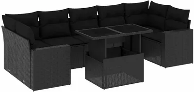 Produktbild von vidaXL 8-tlg. Garten-Sofagarnitur mit Kissen Schwarz Poly Rattan