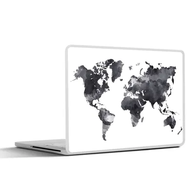 Produktbild von MuchoWow® Laptop Aufkleber Sticker Cover Weltkarte - Aquarell - Schwarz - Weiß 25x18 cm - Laptop-Deko