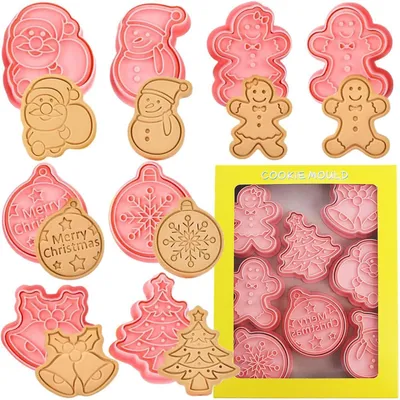 Productafbeelding van Kerstkoekjesvormen set, 8 stuks, kunststof, voor kinderen, voor fondant, koekjes en taartdecoratie