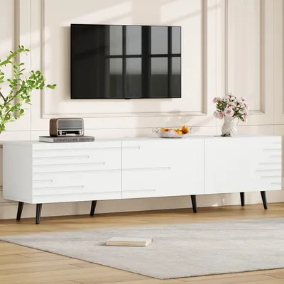 Produktbild von KLAM HOME Lowboard Weißer XXL TV-Schrank 180cm für bis 80 Zoll mit 3 Klapptüren Lowboard mit riesigem Stauraum aus MDF Modernes Wohnzimmer TV-Board