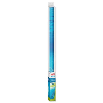 A product shot of an aquarium poster in its packaging, standing upright against a white background.