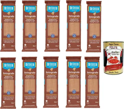 Produktbild von De Cecco Integrale Spaghettoni quadrati N° 413, Pasta integrale, Vollkornnudeln, 10x 500g + Italian Gourmet polpa 400g