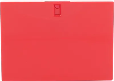 The back of a red perfume bottle with a small spray nozzle at the top.