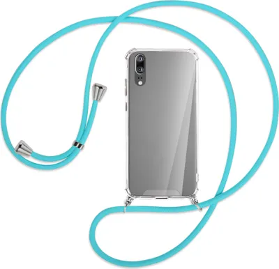 Produktbild von Handykette Backcover-Schutzhülle mit Band (Metall silberfarben) für Huawei P20 - türkis