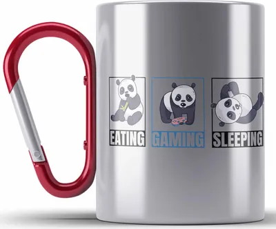Produktbild von Trendation - Lustige Panda Edelstahl Tasse Karabiner Geschenk Gamer Gaming Zocker Geschenkidee für Jungs (Rot)