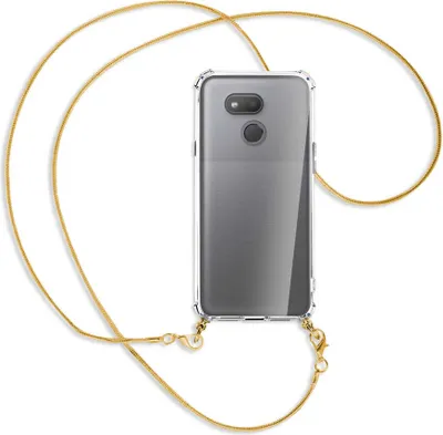 Produktbild von Handykette Backcover-Schutzhülle mit Band (Metall goldfarben) für HTC Desire 12s - goldfarbene Kette Snake