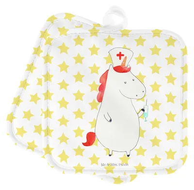Produktbild von Mr. & Mrs. Panda Topflappen Einhorn Krankenschwester - Weiß - Geschenk, Ärztin, Dankeschön, Krankenhaus, Unicorn, Ofenlappen, topfhalter, Topfuntersetzer, Kochlappen