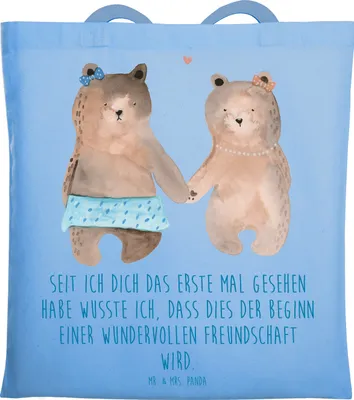 Produktbild von Mr. & Mrs. Panda Einkaufstasche Neue Freunde finden - Sky Blue - Geschenk, Schultasche, Vertrauem, Beutel, soziale Unterstützung, Freundschaftsreise, Zuversicht, Trost